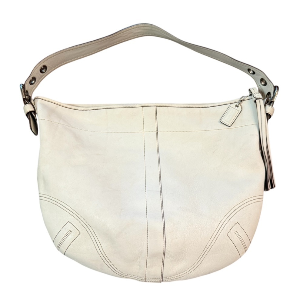Coach Leather 8A03 Shoulder Bag in Bone With Silver Hardware